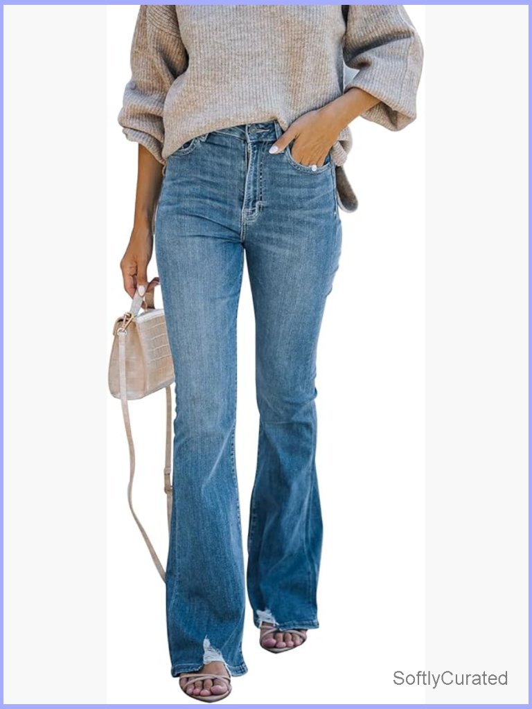 High Waist Bell Bottom Jeans Wide Leg Flare Bootcut Stretchy Denim Pants Women